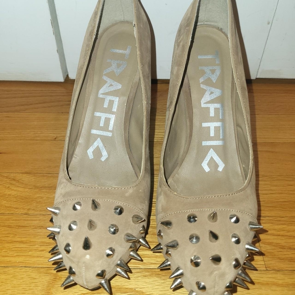 Traffic Tan Spiked Heels